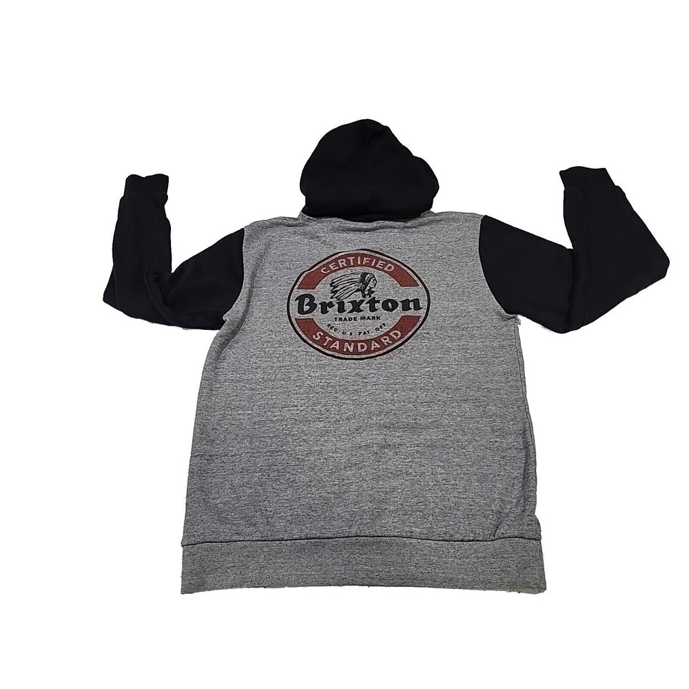 Brixton Gray Black Hoodie Mens Size M Native Chief Pullover Sweatshirt